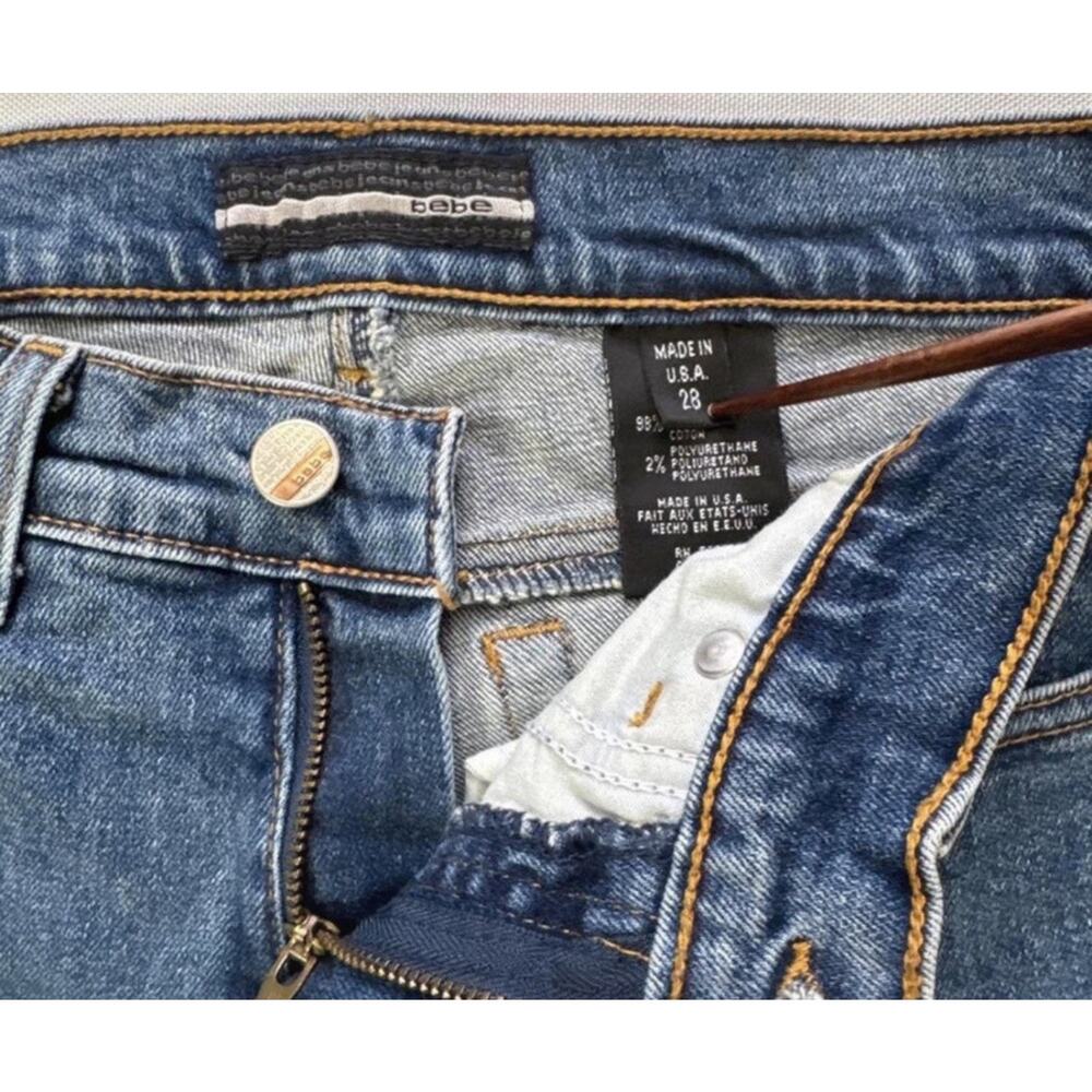 Bebe Jeans Size 28 Made in USA Low Rise Flare Bootcut Denim Y2K - Picture 5 of 7